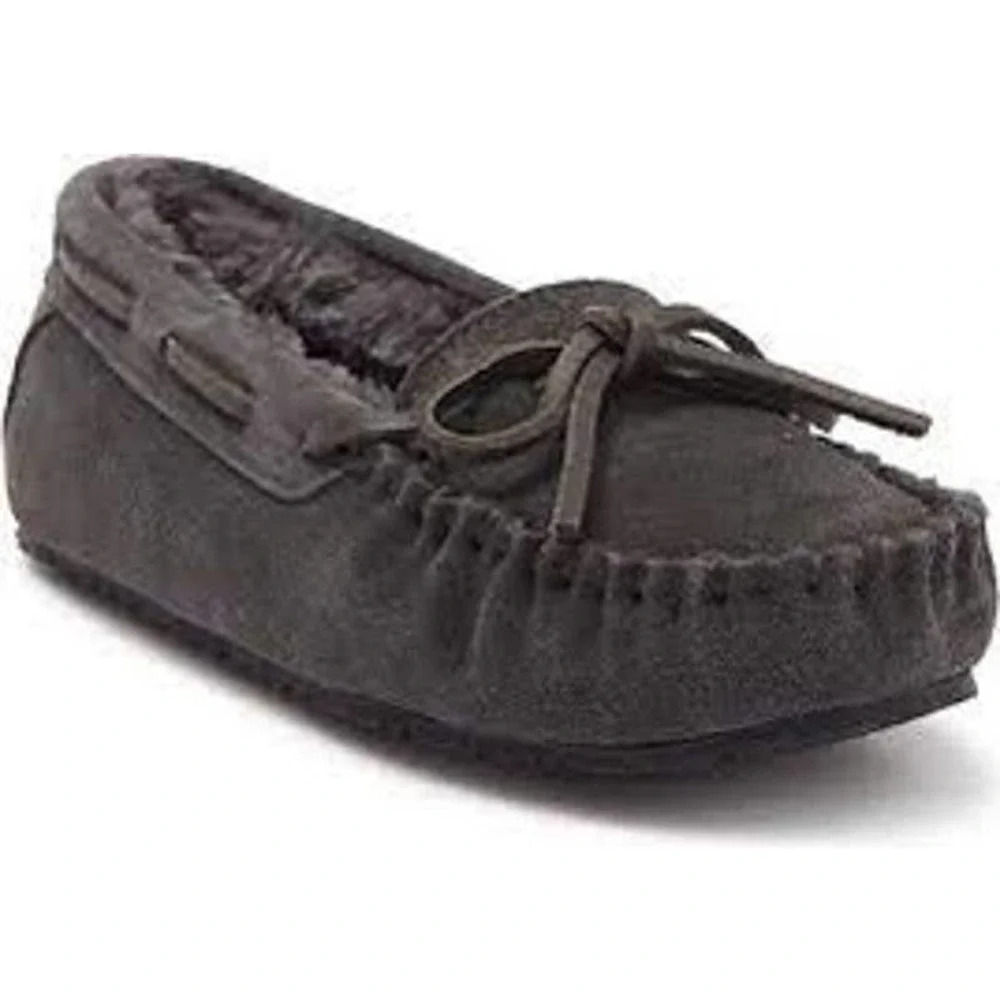 Minnetonka Baby's Petra Trapper Moccasin Charcoal Grey Slippers Size 5 NWT